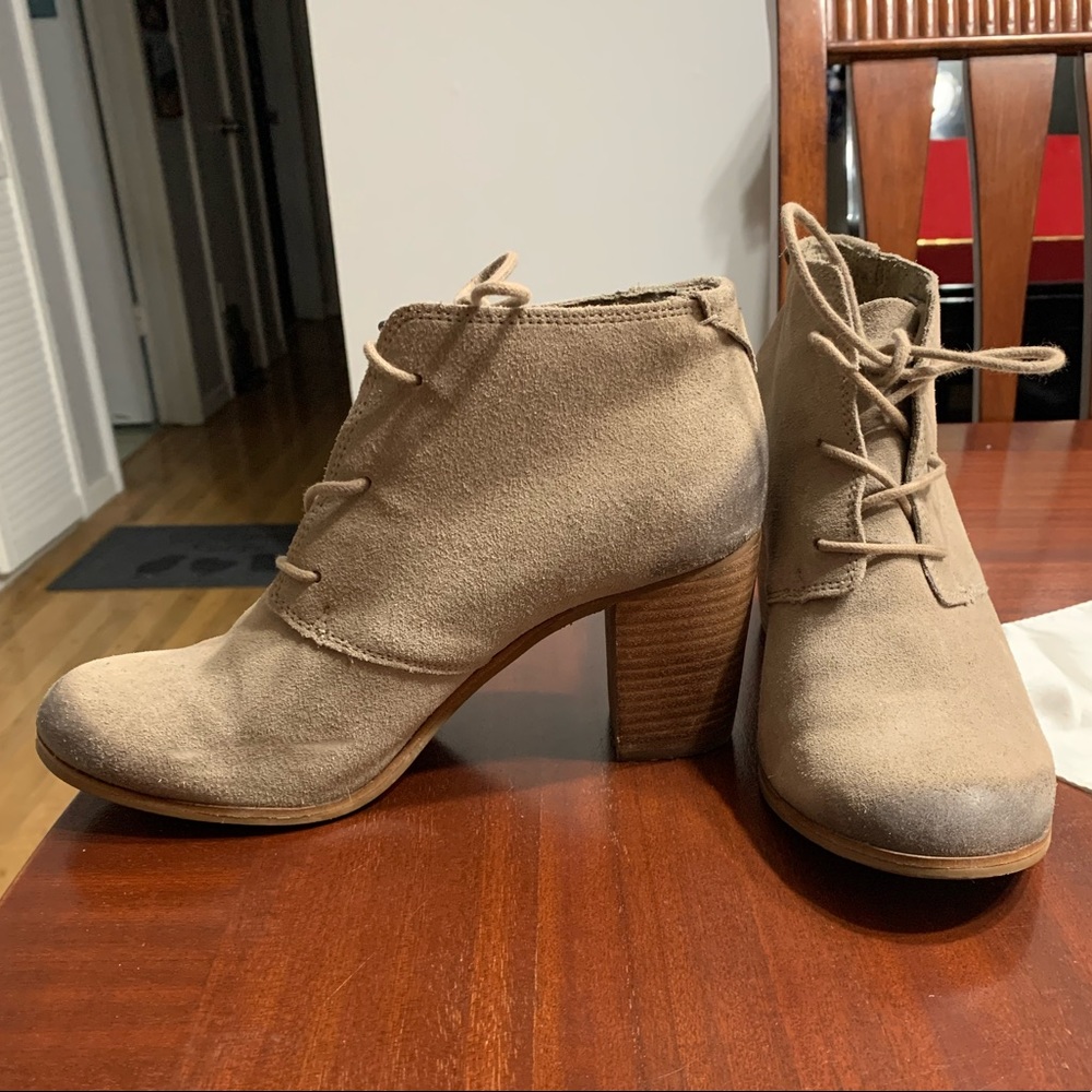 Toms Taupe Suede Lace-Up Ankle Booties